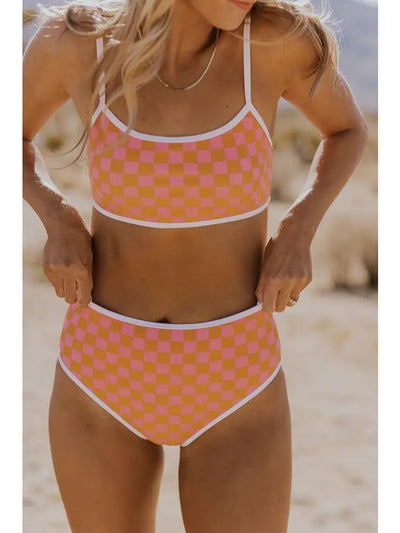orange check bikini top