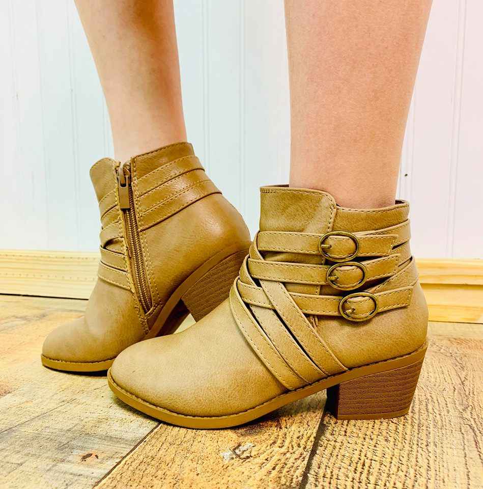 CAMILA TAUPE STRAPPY BOOTIES