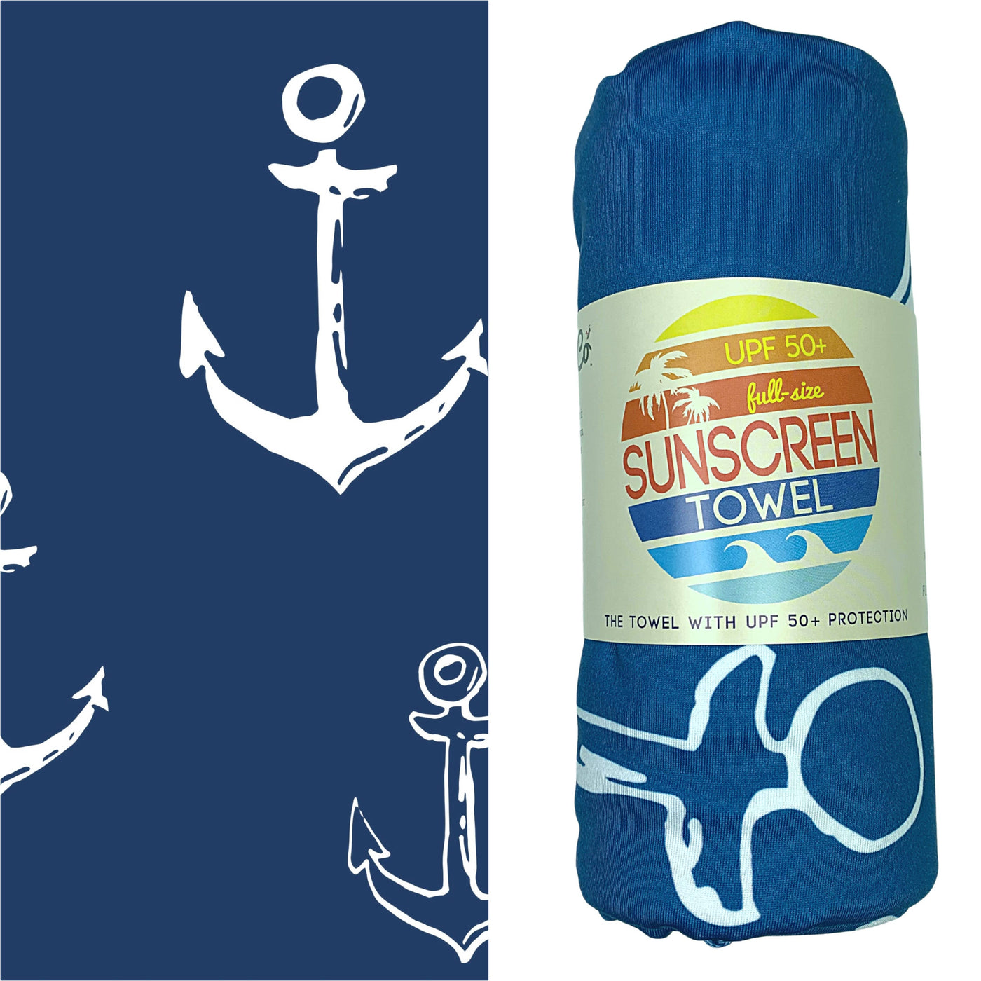 Full Size UPF 50+ Sunscreen Towel (Blue Anchor)