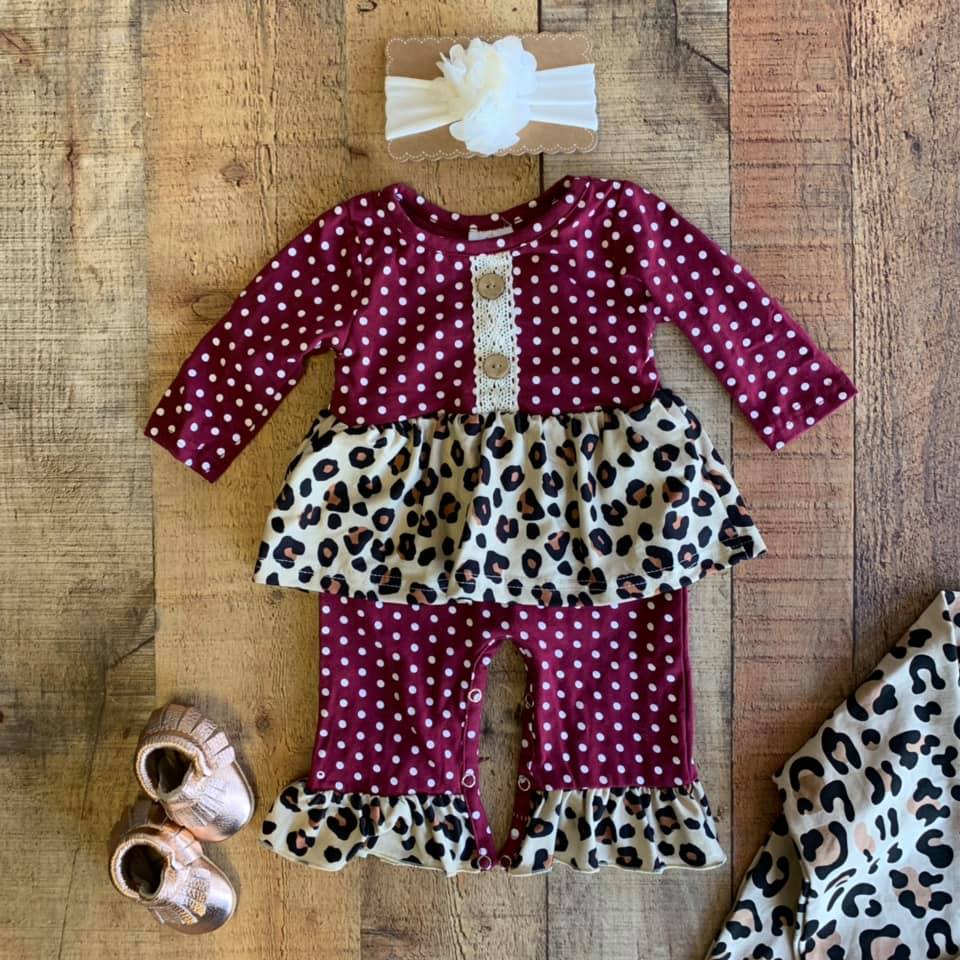 MAROON AND LEOPARD SKIRTED ROMPER