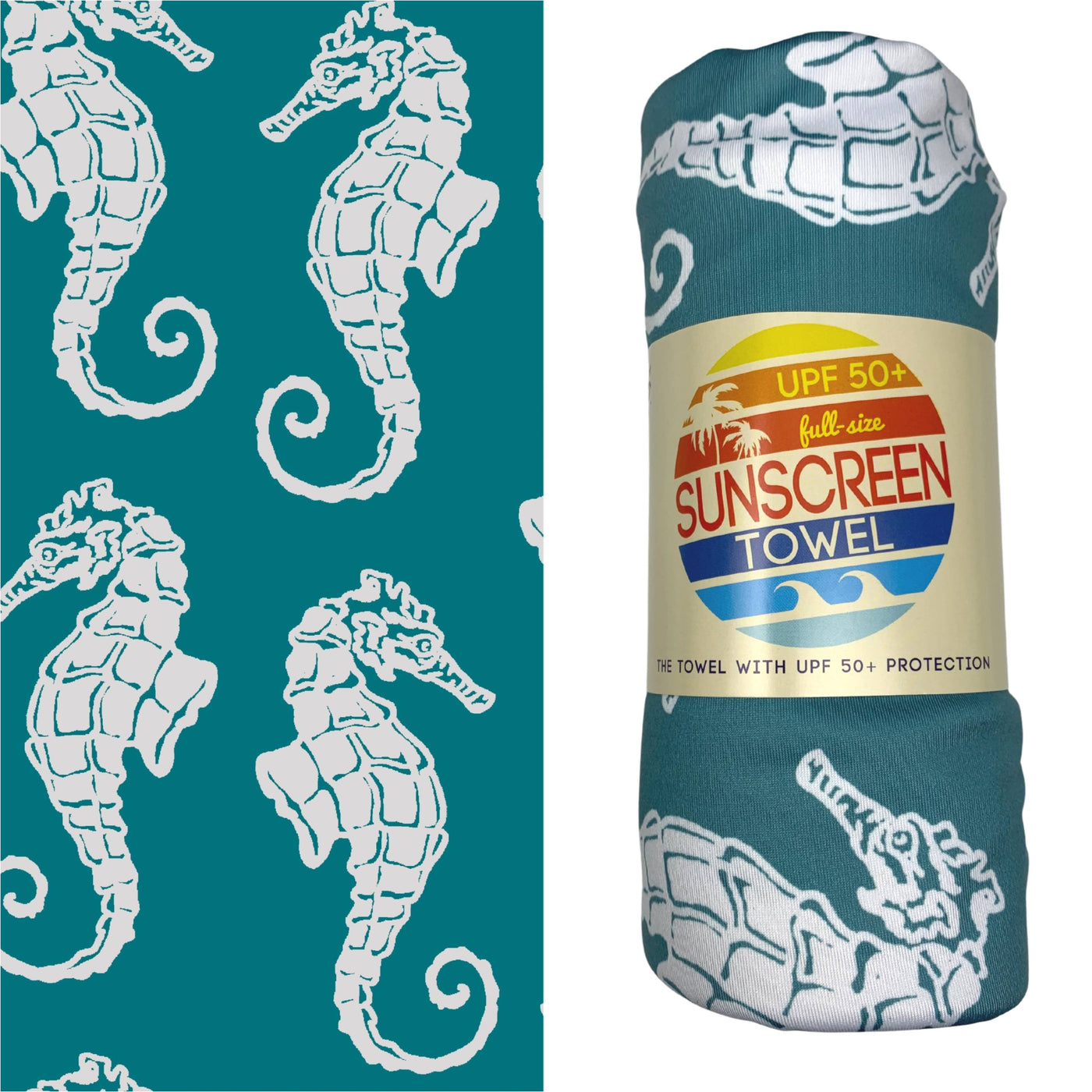Full Size UPF 50+ Sunscreen Towel (Emerald Seahorses)
