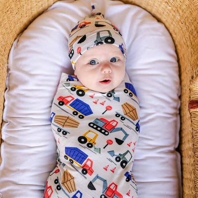 CONSTRUCTION SWADDLE AND HAT SET