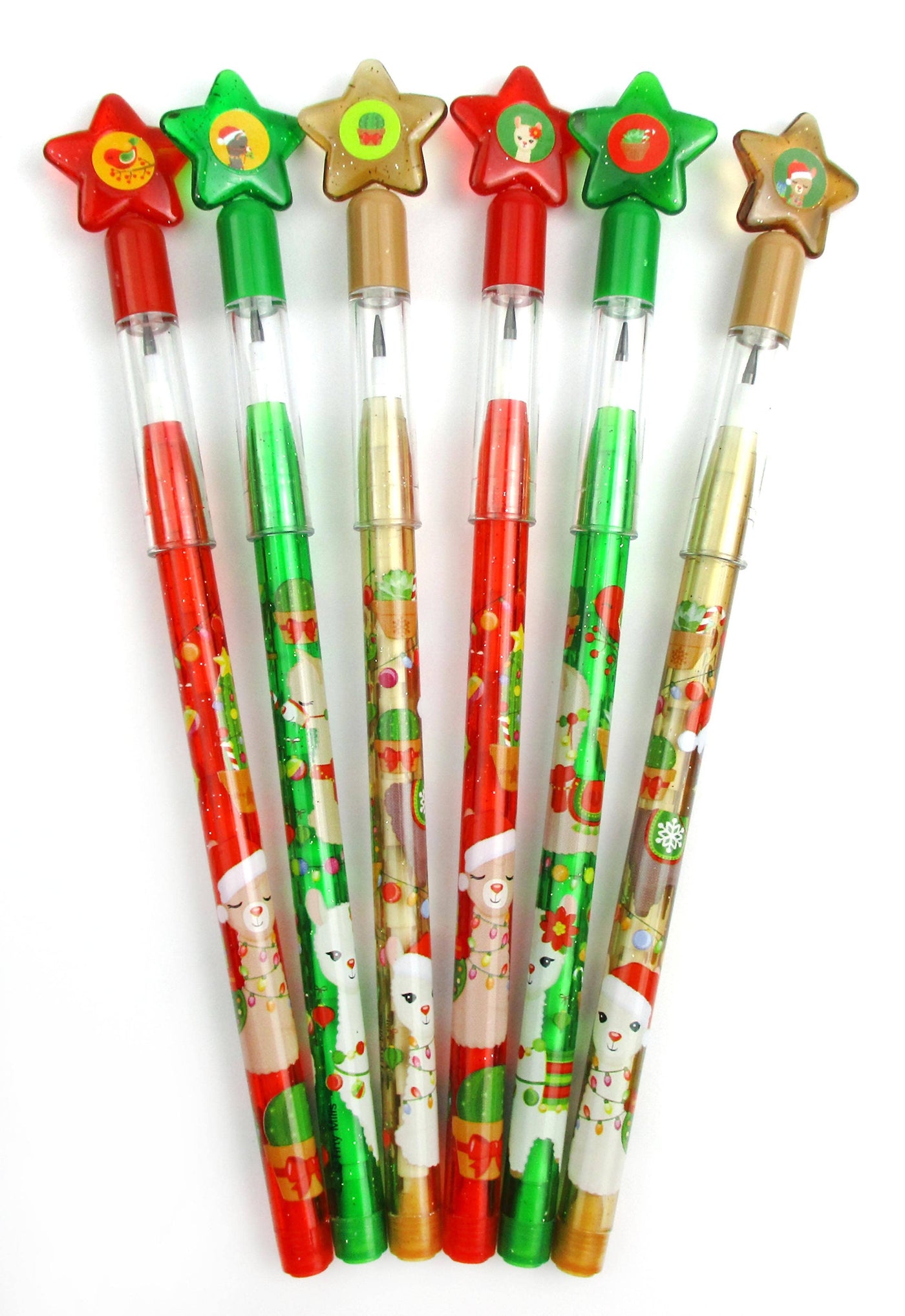24 Pcs Christmas Llamas Holidays Multi Point Pencils