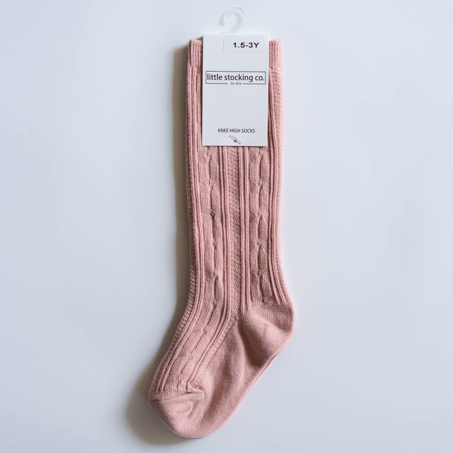 blush cable knit knee high socks
