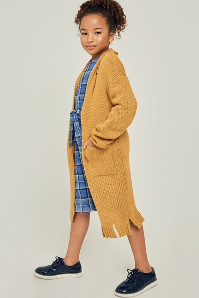 KINSLEY MUSTARD DISTRESSED KNIT DUSTER