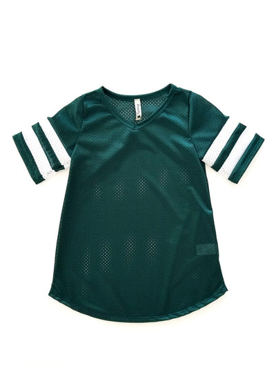GREEN AND WHITE MESH JERSEY TOP