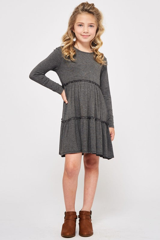 charcoal tiered long sleeve dress