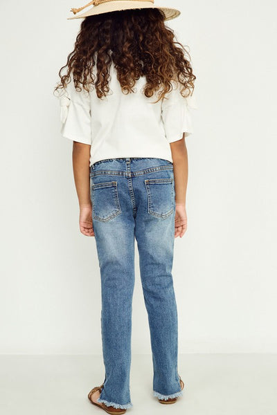 stone wash frayed ankle jeans