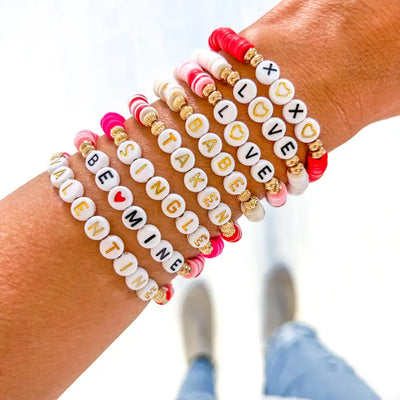 valentine word heishi bracelets