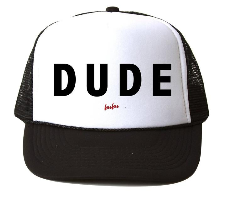 DUDE WHITE/BLACK TRUCKER HAT