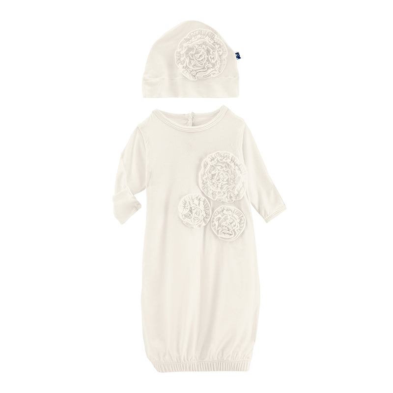 natural dahlia flower layette gown & knot hat set