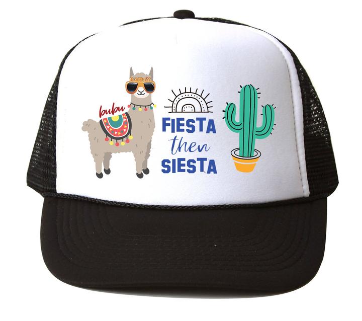 FIESTA THEN SIESTA BLACK/WHITE TRUCKER HAT