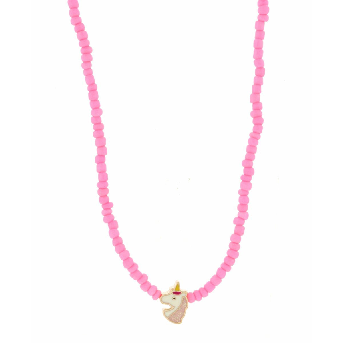 Kids 14" Pink Seed Bead with Unicorn Necklace, 3" Ext.