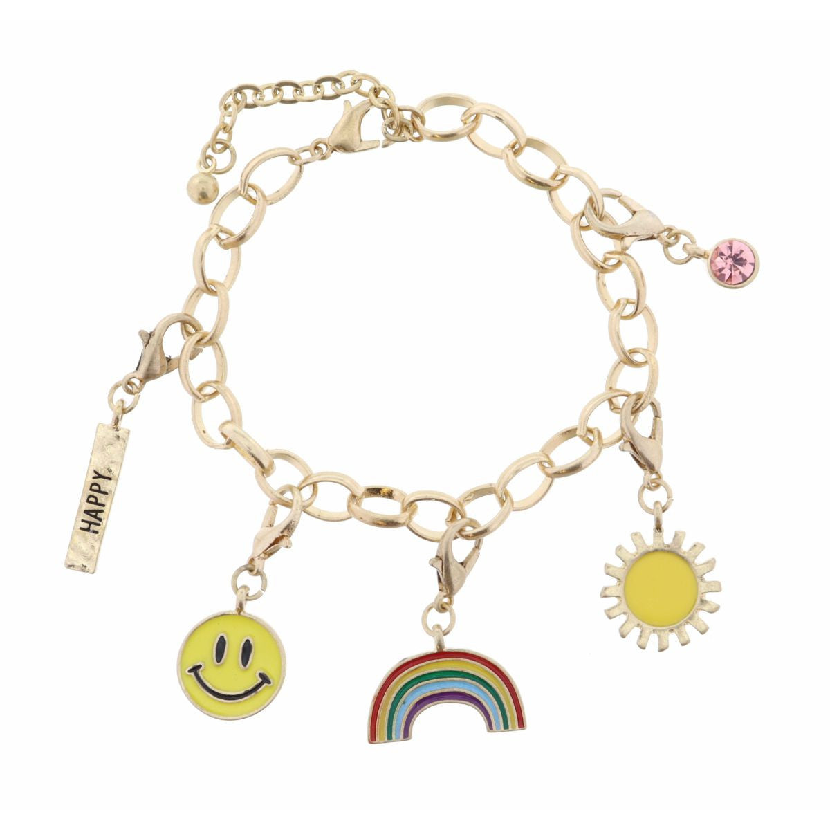 Kids "Happy" and Coordinating Removable Charms Bracelet, 1.5" Ext.