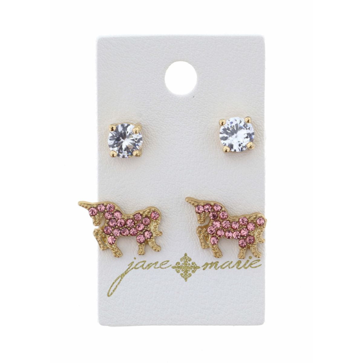 kids clear crystal stud, pink crystal unicorn earringt