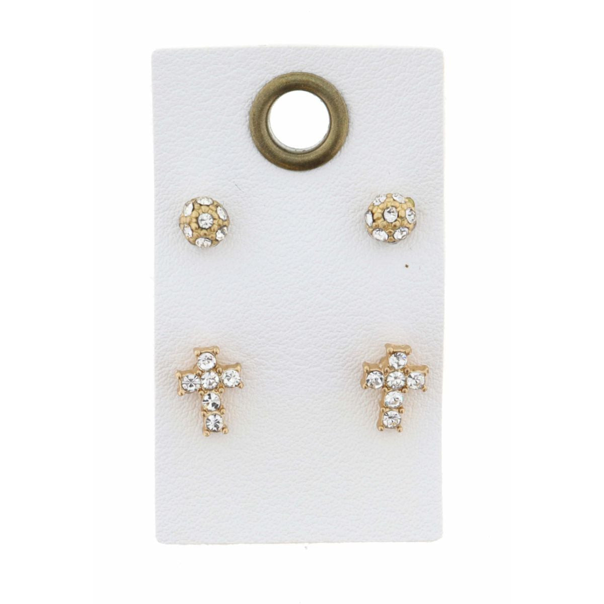 kids clear crystal gold accents, crystal cross earring