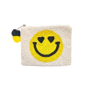 happy face beaded pouch