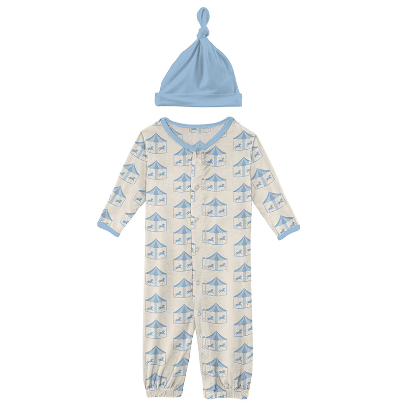 natural carousel layette gown converter & knot hat set