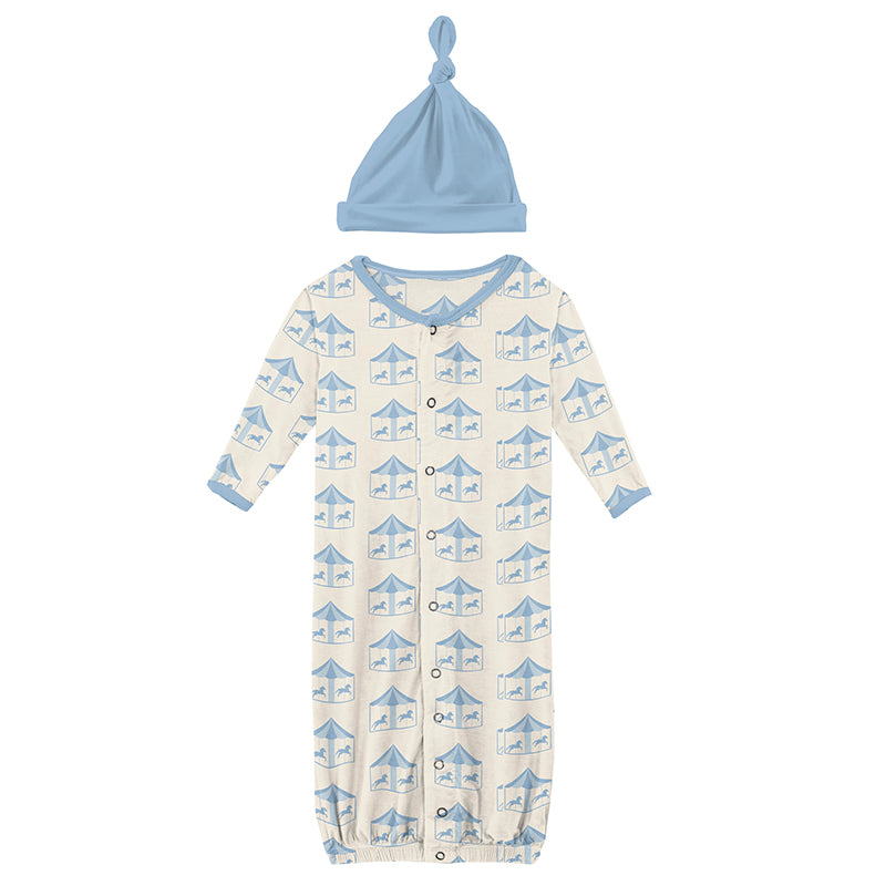 natural carousel layette gown converter & knot hat set