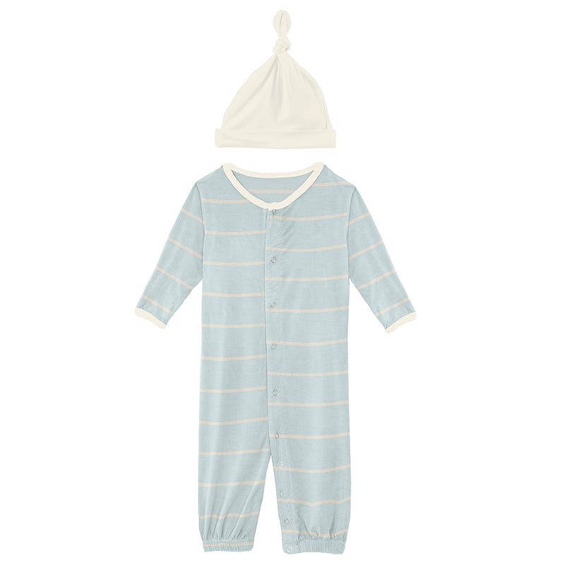 fresh air road trip stripe layette gown converter & knot hat set