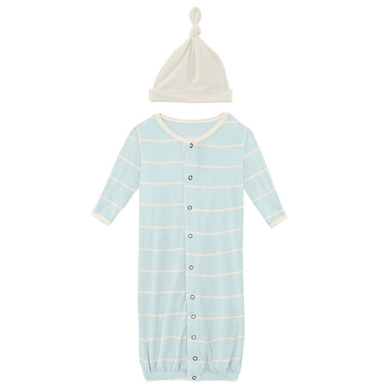 fresh air road trip stripe layette gown converter & knot hat set