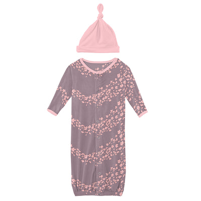 elderberry sakura wind layette gown converter & knot hat set