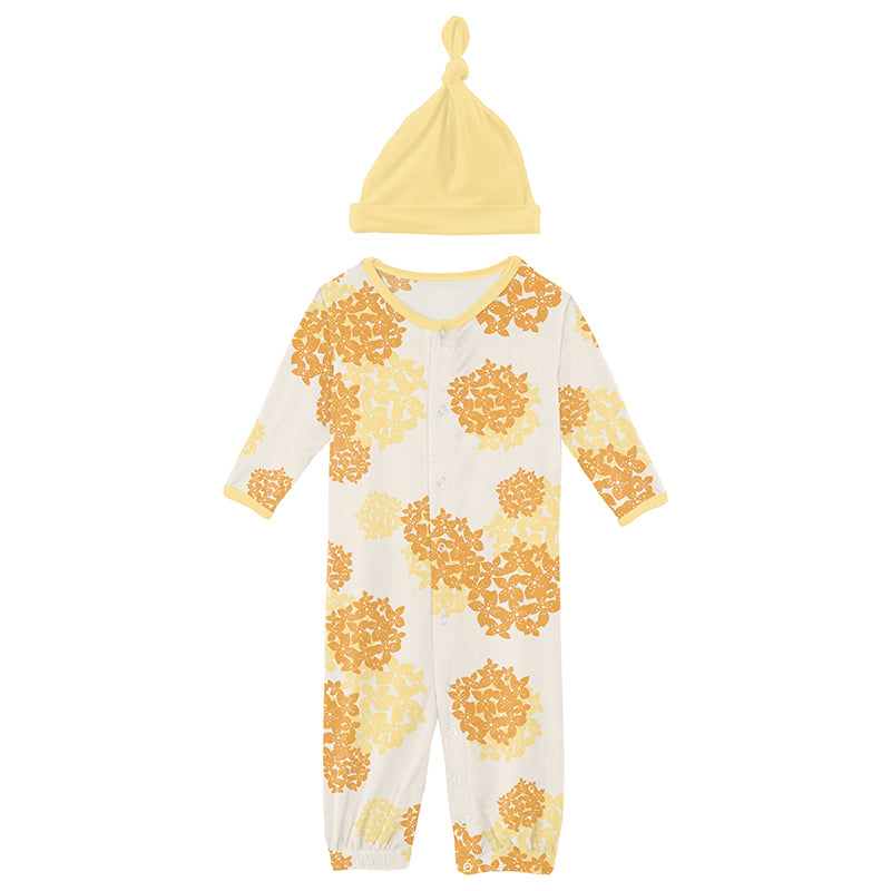 wallaby hydrangea layette gown converter & knot hat set