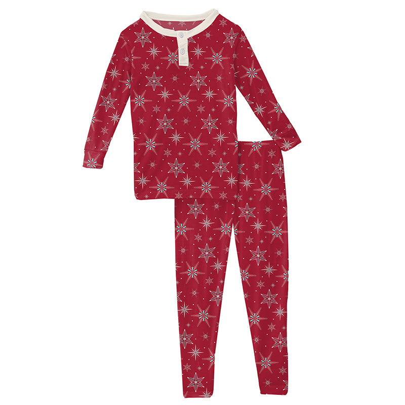crimson snowflakes ls henley pajama set