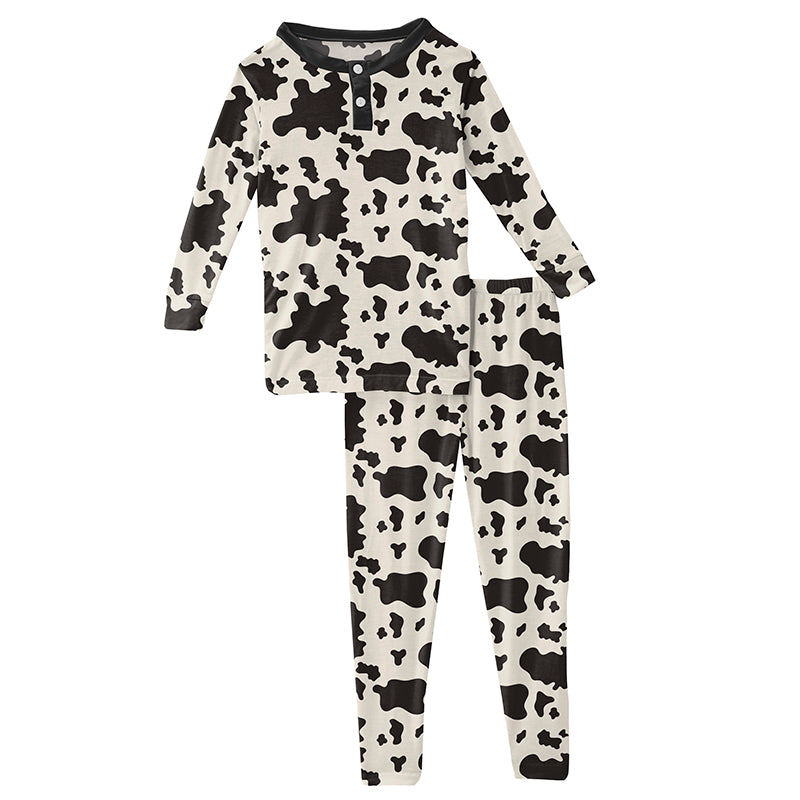 cow print ls henley pajama set