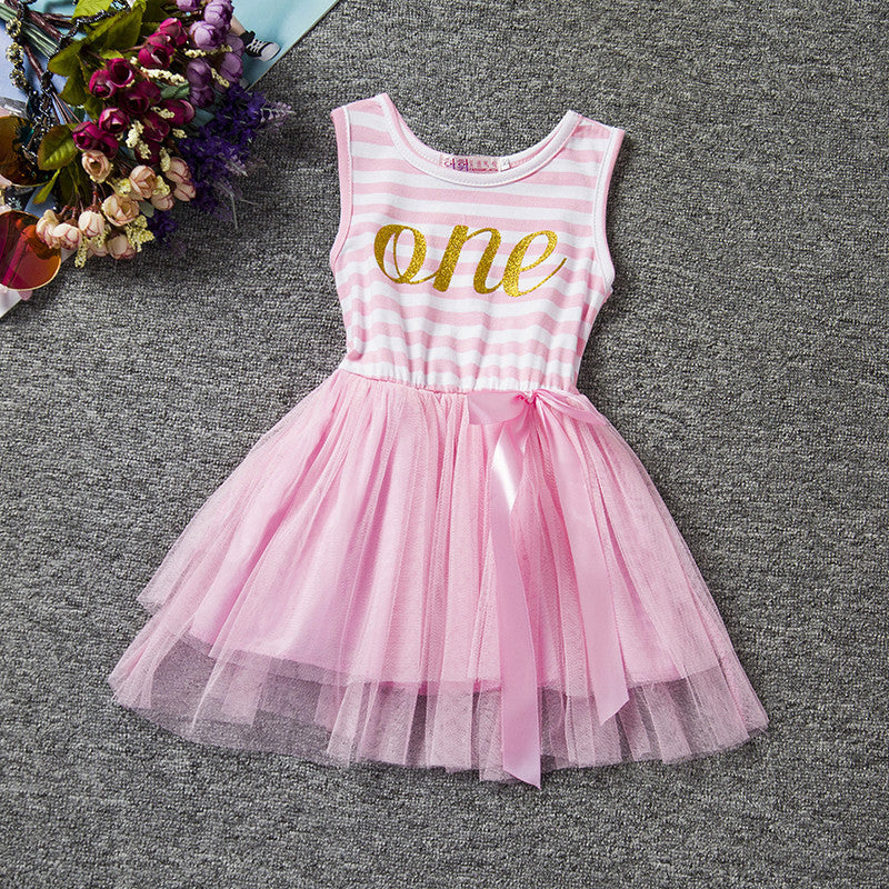 PINK AND GOLD ONE BIRTHDAY DRESS