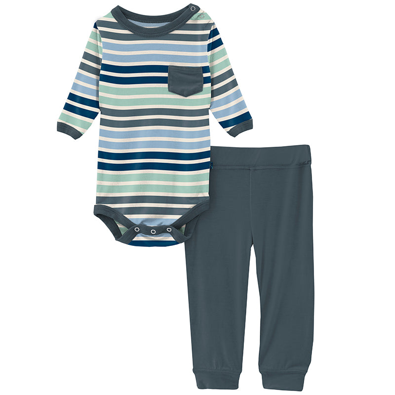 fairground stripe ls one piece & pants outfit set