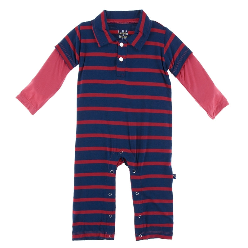 EVERYDAY HEROES NAVY STRIPE L/S DOUBLE LAYER POLO ROMPER