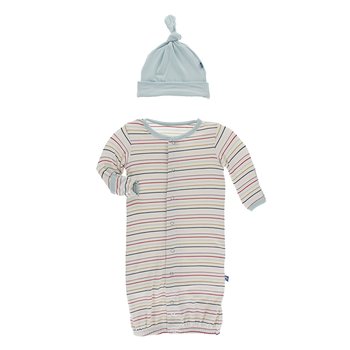 EVERYDAY HEROES MULTI STRIPE LAYETTE GOWN CONVERTER & KNOT HAT SET
