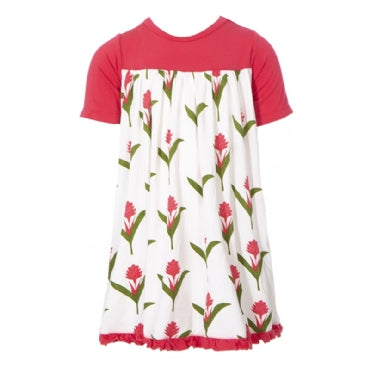 NATURAL RED GINGER FLOWERS CLASSIC SS SWING DRESS