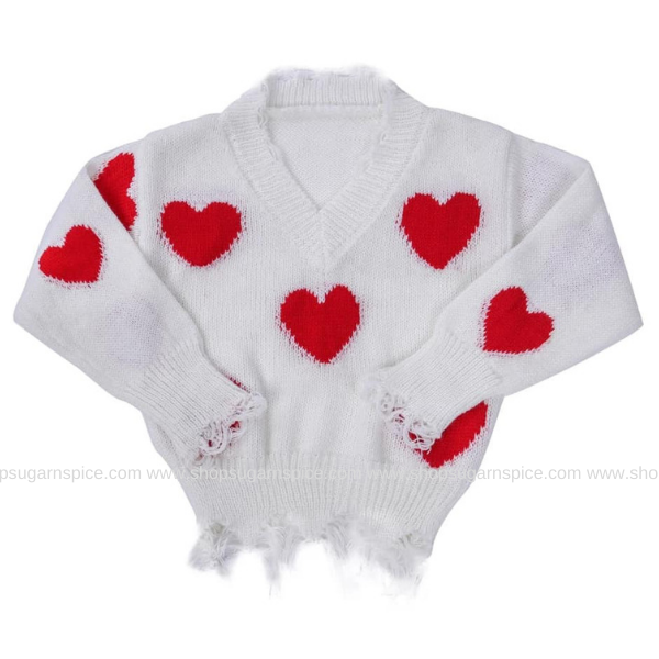 YOUTH DISTRESSED HEART SWEATER