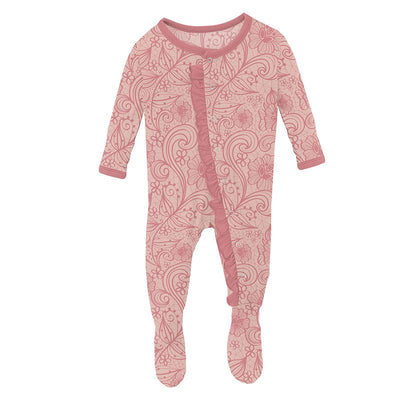 peach blossom lace classic ruffle footie