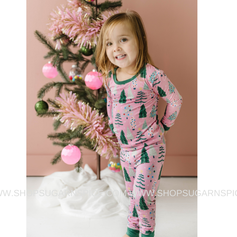 Pink Twinkling Trees two-piece pajama set