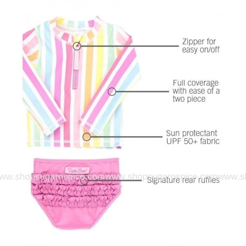 rainbow dream stripe long sleeve zipper rash guard bikini