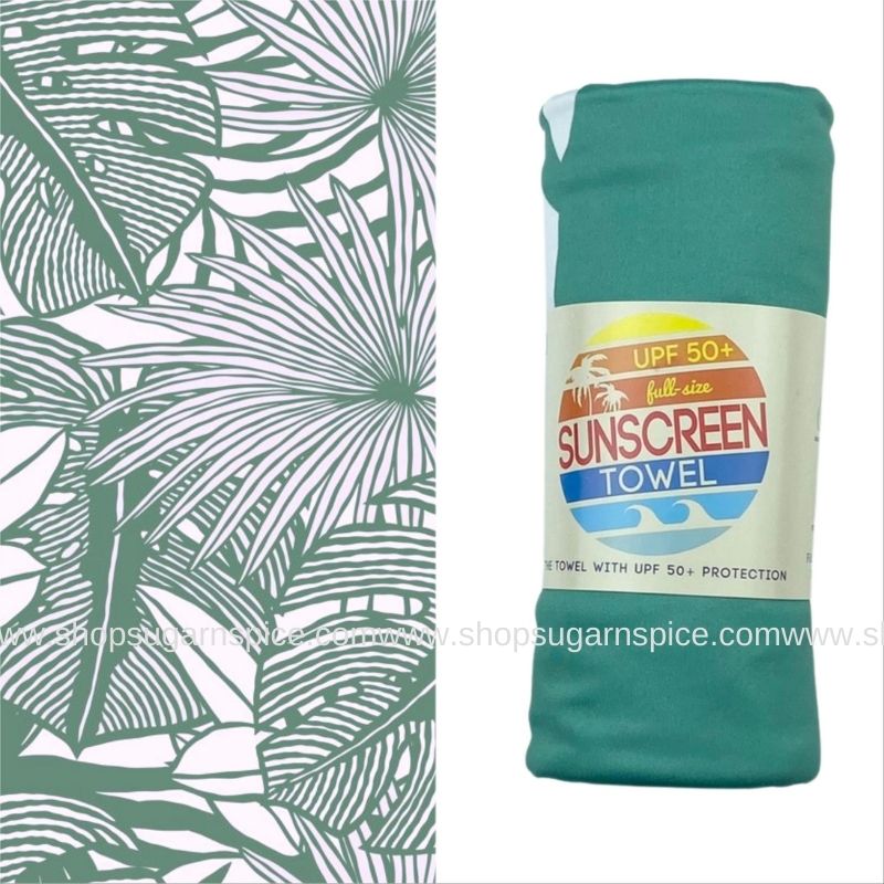 Full Size UPF 50+ Sunscreen Towel (Tropical Greens)