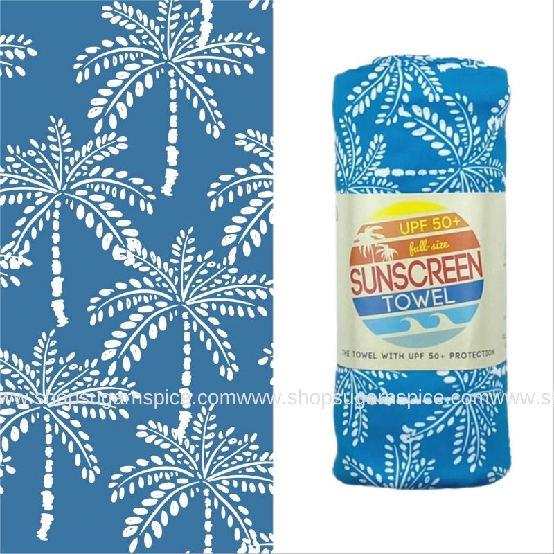 Full Size UPF 50+ Sunscreen Towel (White Palm Trees)