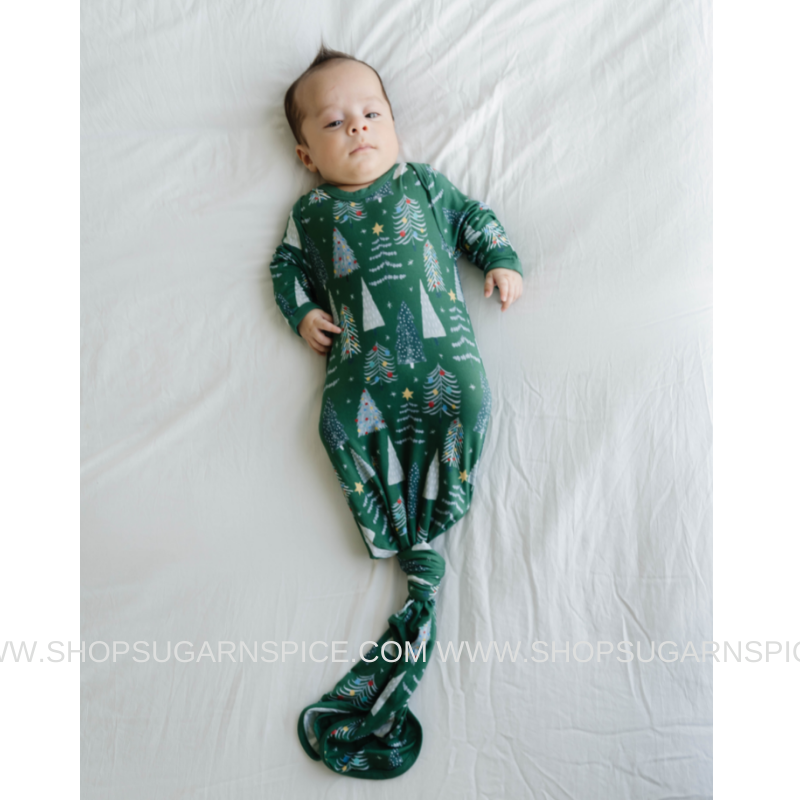 Green Twinkling Trees Infant Knotted Gown