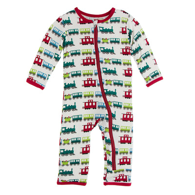 natural toy train zipper coverall