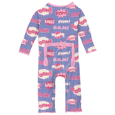 forget me not comic onomatopoeia zipper muffin ruffle coverall