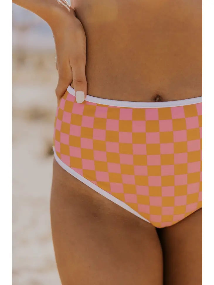 orange check swim bottom