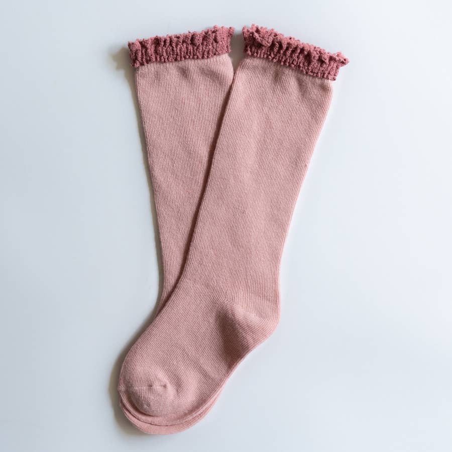blush + mauve lace top knee high socks