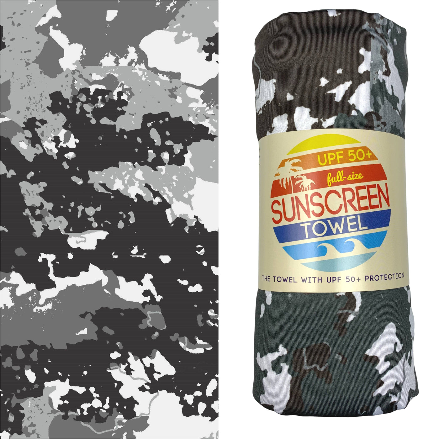 Full Size UPF 50+ Sunscreen Towel (Gray Camo)