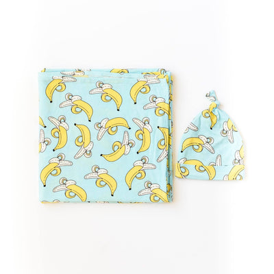 bananas bamboo viscose swaddle + hat set