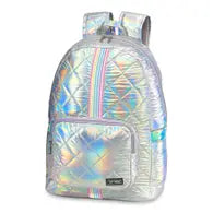 iridescent diamond stitch puffer backpack