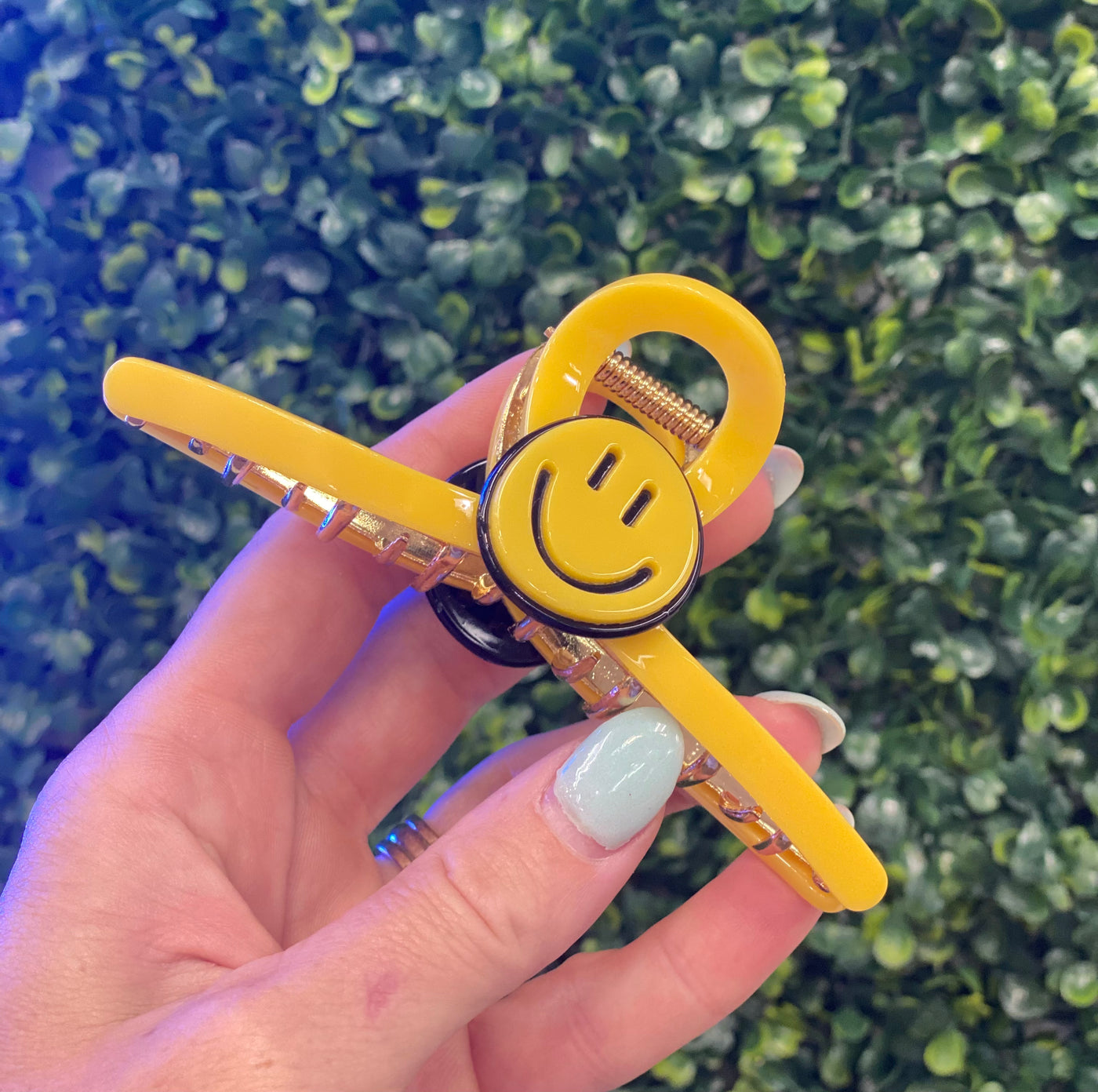 Happy face gold hair clip