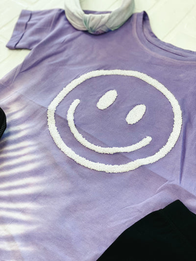 tie dye happy face patch tee